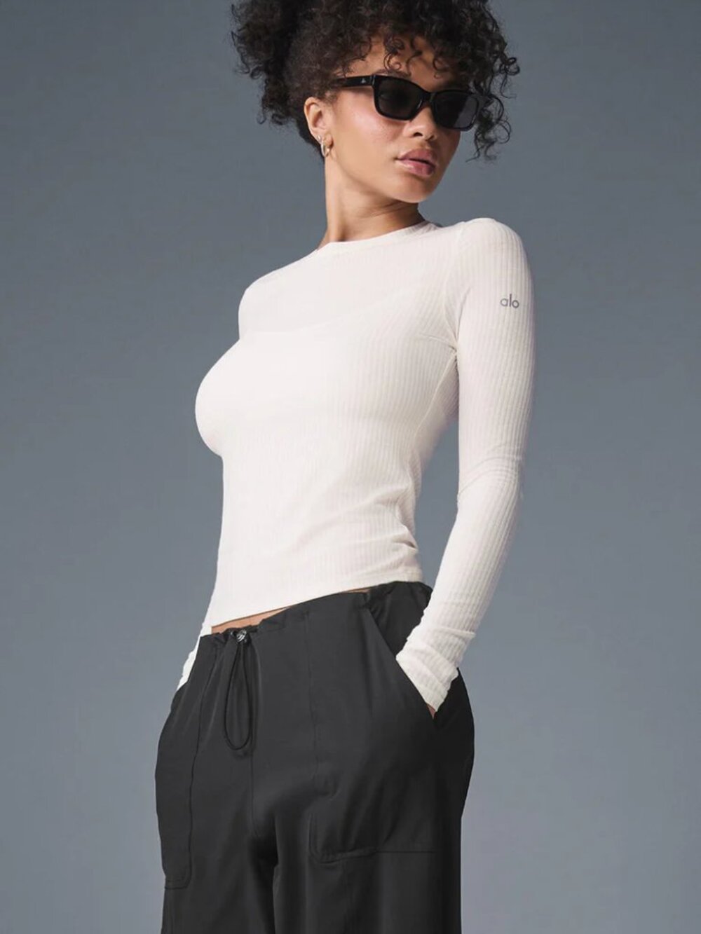 Alo Ribbed Sea Coast Long Sleeve Ivory XS - Picture 2 of 5